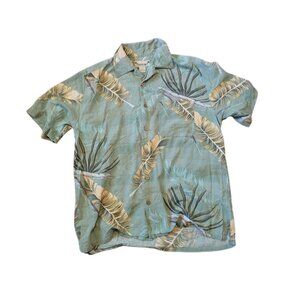 Paradise‎ Coves Men's Tropical 100% Silk Button Down Shirt Green Hawaiian Size M